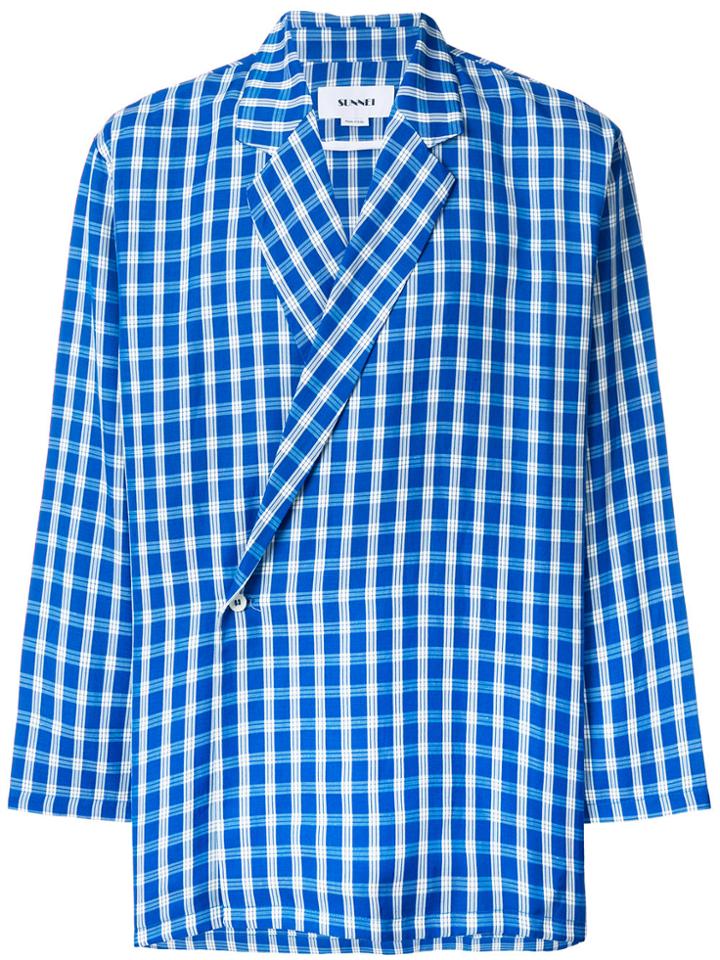 Sunnei Wrap-front Checked Shirt - Blue