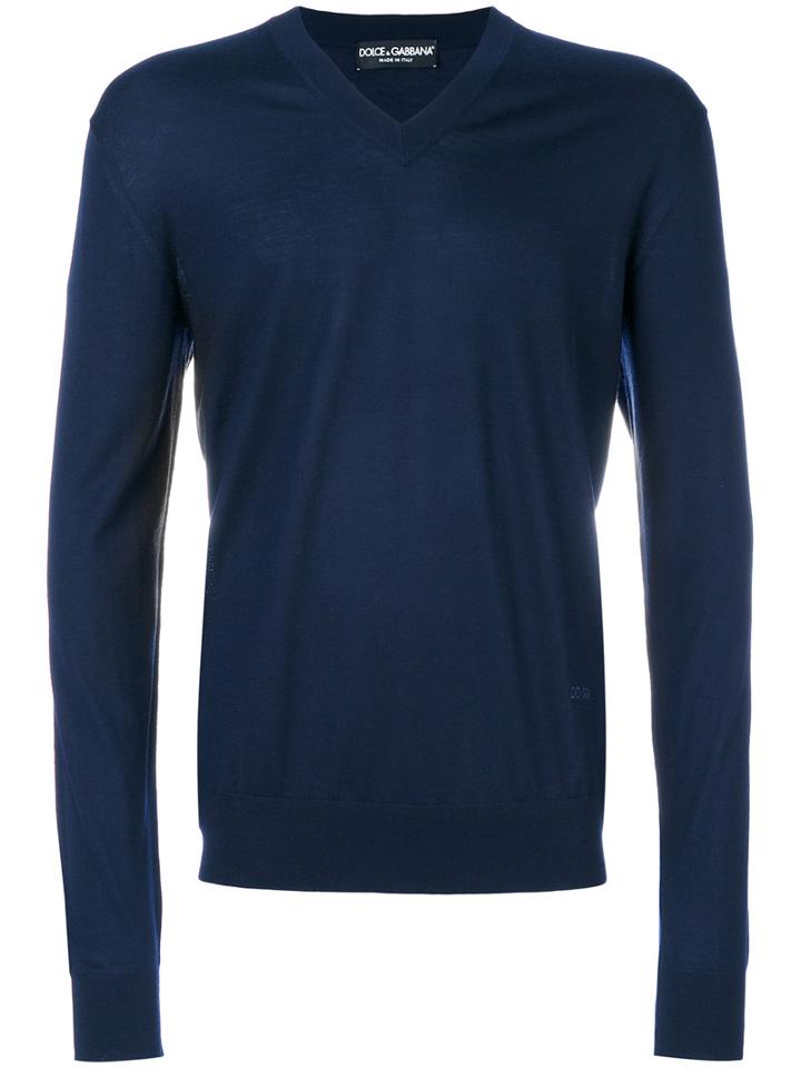 Dolce & Gabbana - V-neck Jumper - Men - Cotton/virgin Wool - 56, Blue, Cotton/virgin Wool