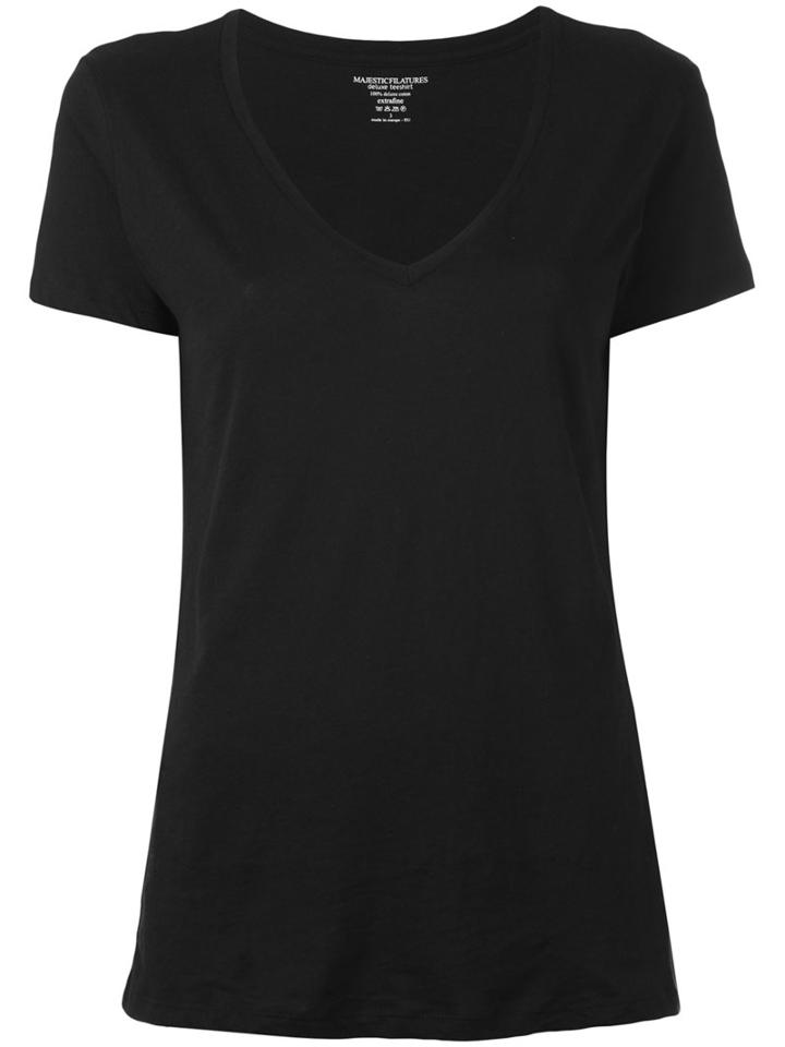 Majestic Filatures - V-neck T-shirt - Women - Cotton - Iv, Black, Cotton
