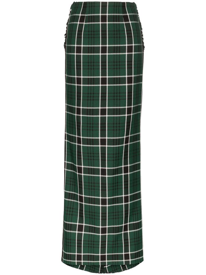 Rosie Assoulin Bow-embellished Checked Maxi Skirt - Green