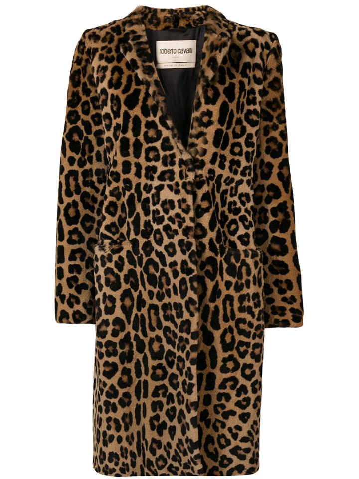 Roberto Cavalli Single Breasted Leopard Print Coat - Brown