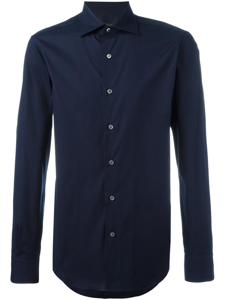 Ermanno Scervino Classic Shirt, Men's, Size: 50, Blue, Cotton/spandex/elastane