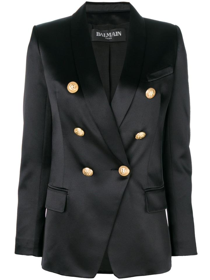 Balmain Satin Button-embellished Blazer - Black
