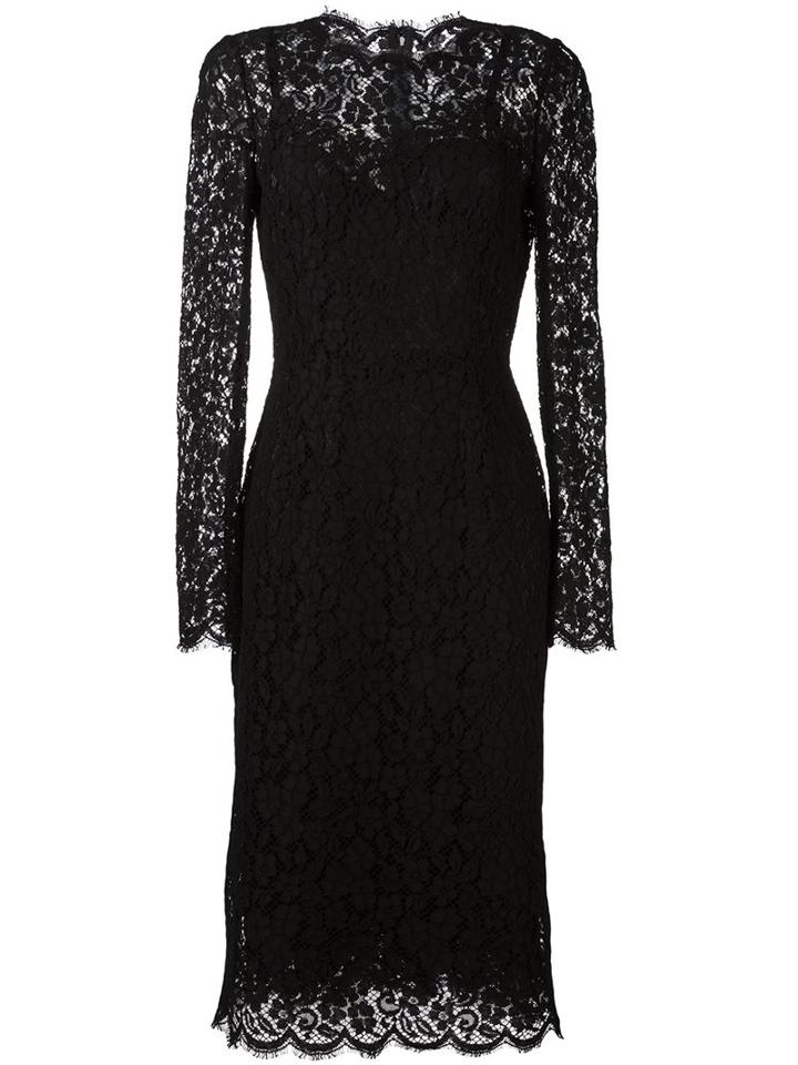 Dolce & Gabbana Floral Lace Midi Dress, Women's, Size: 44, Black, Cotton/viscose/nylon/nylon