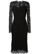 Dolce & Gabbana Floral Lace Midi Dress, Women's, Size: 44, Black, Cotton/viscose/nylon/nylon