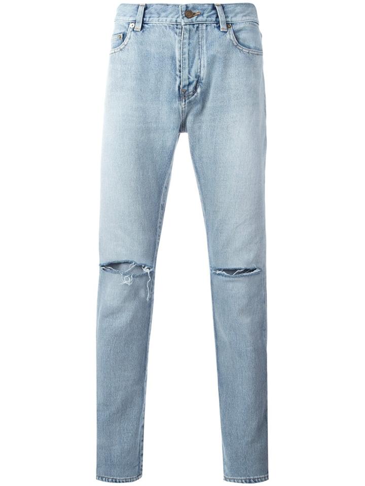 Saint Laurent Busted Knee Skinny Jeans - Blue