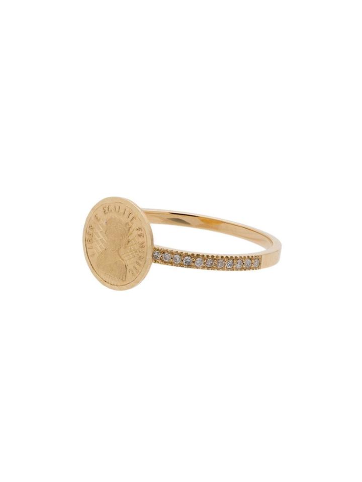 Anissa Kermiche Gold Diamond Embellished 18k Gold Coin Ring - Metallic