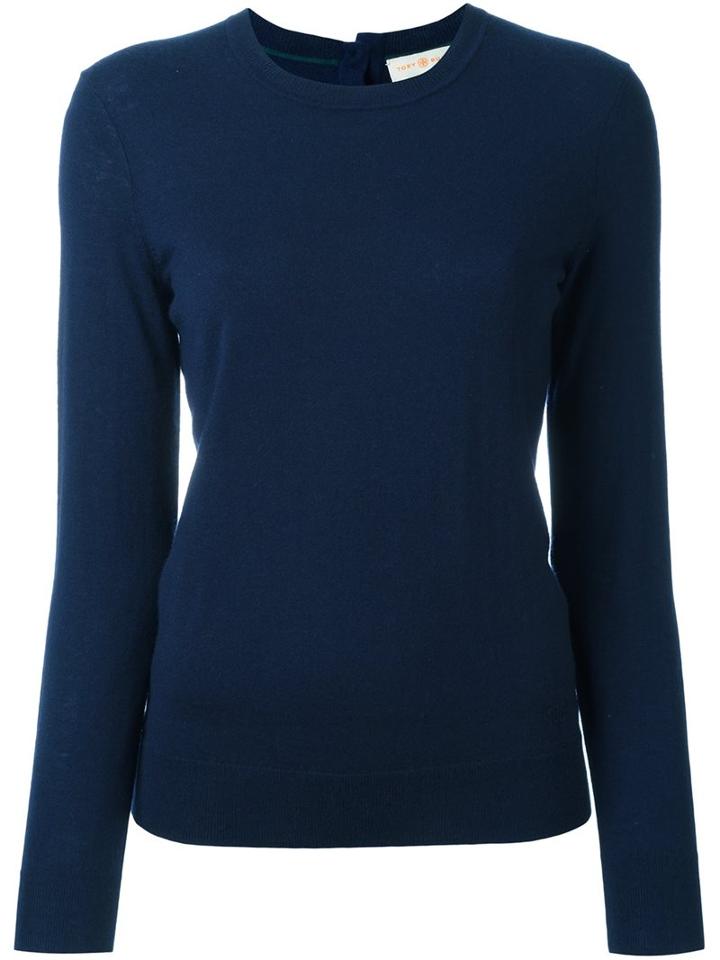 Tory Burch Crew Neck Jumper, Women's, Size: Small, Blue, Cashmere