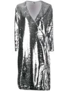 Ganni Embellished Wrap Dress - Silver