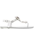 Dolce & Gabbana Bejewelled Appliqué Thong Sandals - Silver