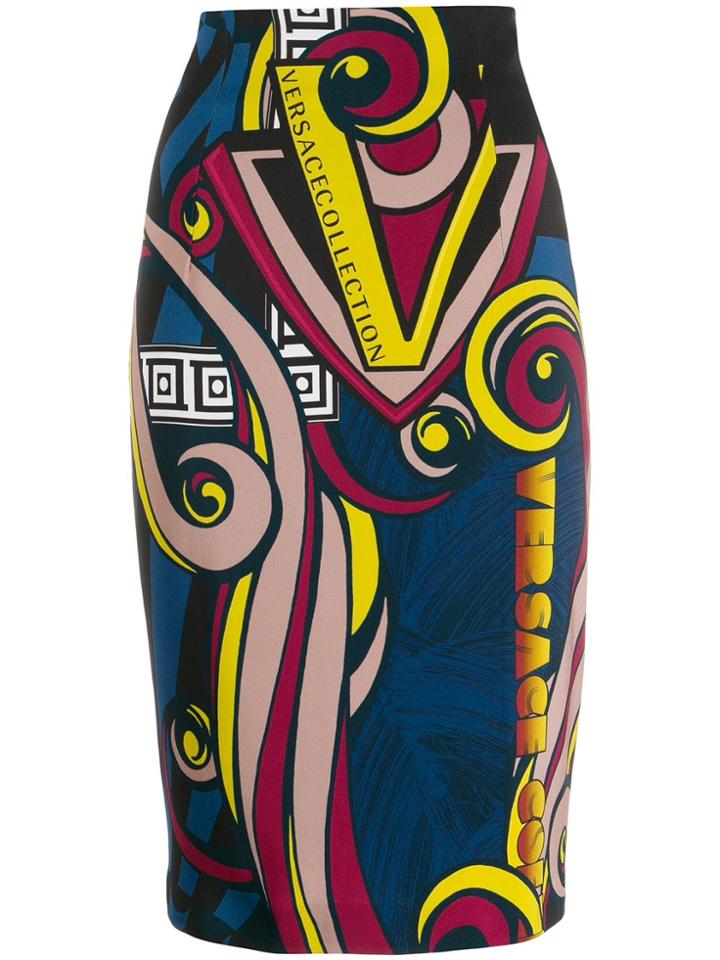 Versace Collection Digital Print Pencil Skirt - Blue