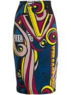 Versace Collection Digital Print Pencil Skirt - Blue