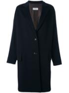 Alberto Biani Notched Lapel Mid Coat, Women's, Size: 46, Blue, Acetate/viscose/virgin Wool