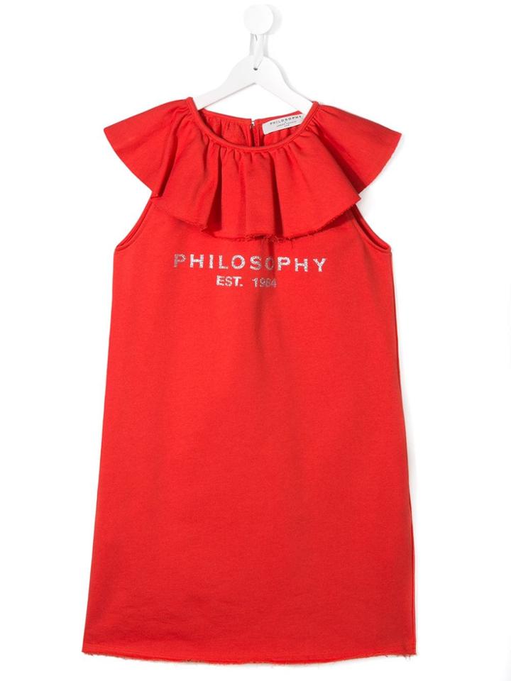 Philosophy Di Lorenzo Serafini Kids Ruffled Logo Dress - Orange