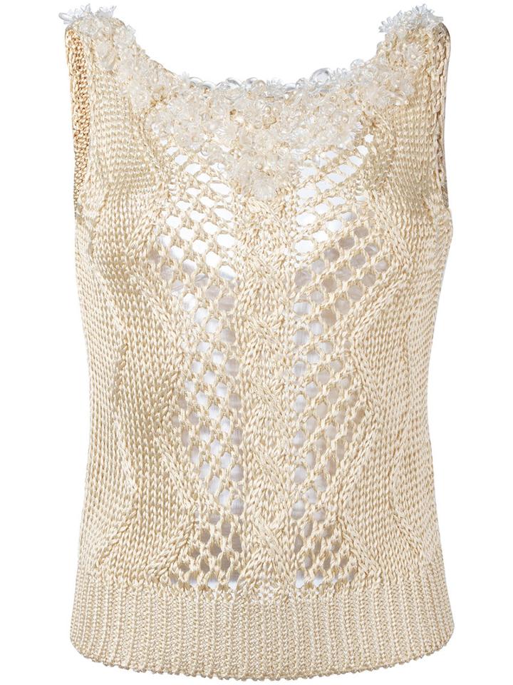 Ermanno Scervino - Embellished Knitted Tank - Women - Viscose - 38, Nude/neutrals, Viscose