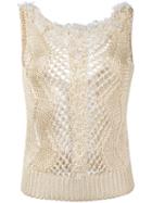 Ermanno Scervino - Embellished Knitted Tank - Women - Viscose - 38, Nude/neutrals, Viscose