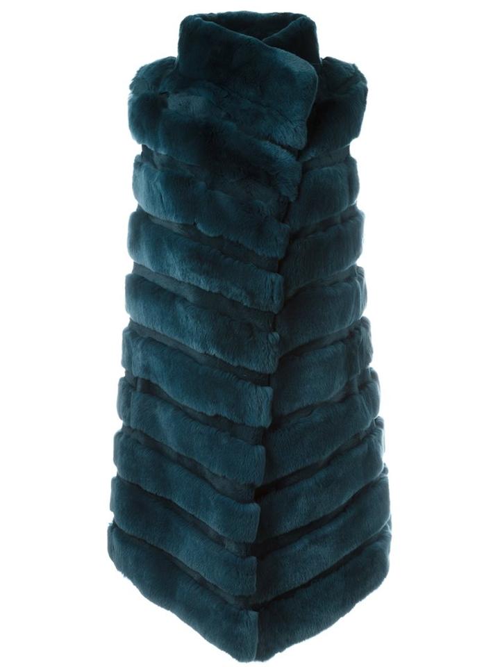 Yves Salomon Panelled Sleeveless Coat, Women's, Size: 38, Blue, Silk/goat Skin/rabbit Fur