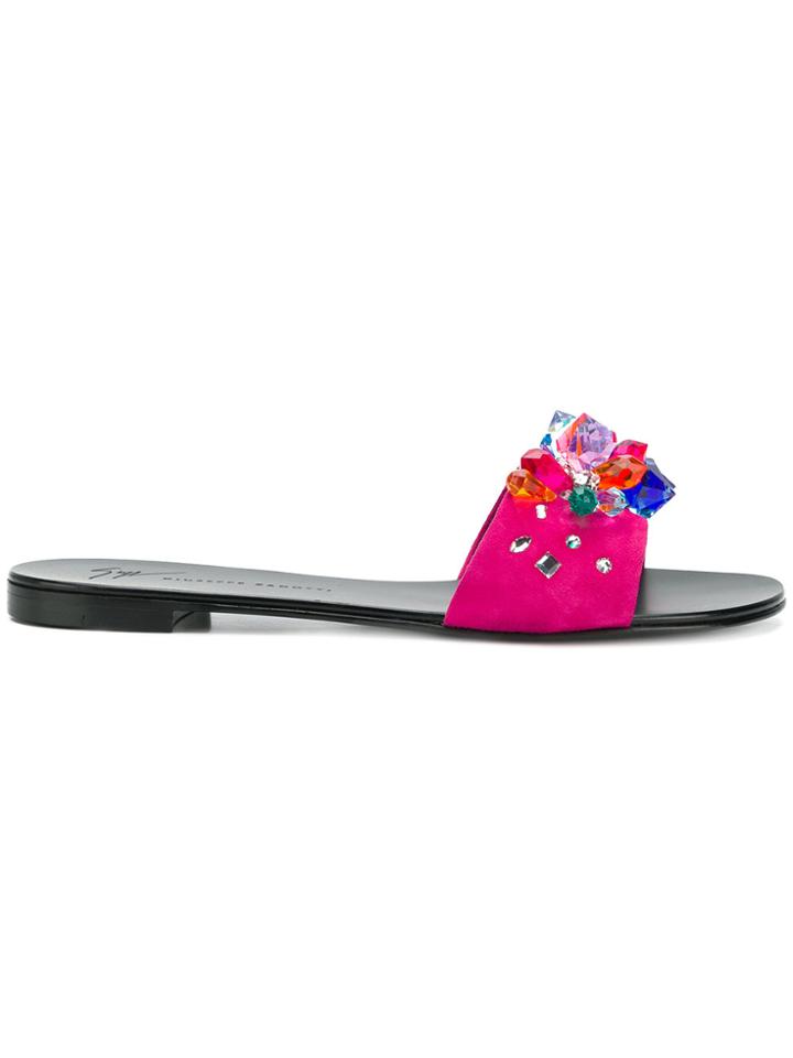 Giuseppe Zanotti Design Crystal Embellished Slides - Pink & Purple