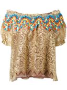 Peter Pilotto - Embroidered Lace Bardot Top - Women - Silk/polyamide/polyester - 12, Women's, Grey, Silk/polyamide/polyester