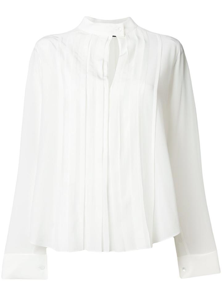Jil Sander Navy Pleated Front Blouse - White