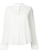 Jil Sander Navy Pleated Front Blouse - White