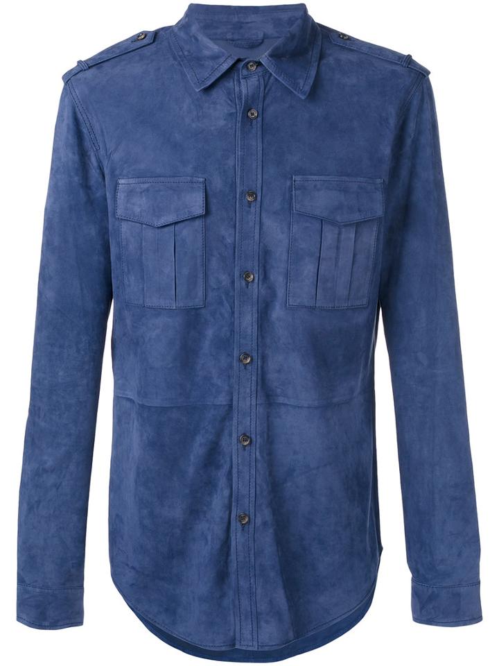 Desa 1972 Button-up Shirt With Epaulettes, Men's, Size: 46, Blue, Suede