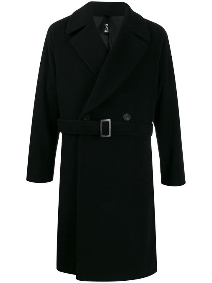 Hevo Wool Blend Double Breasted Coat - Black