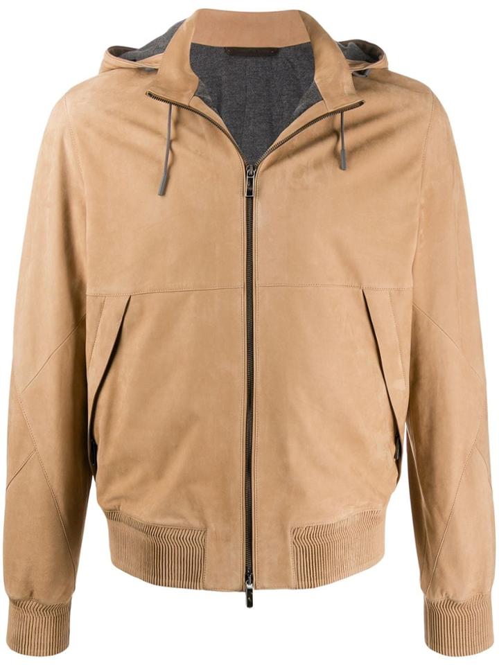 Ermenegildo Zegna Hooded Leather Jacket - Neutrals