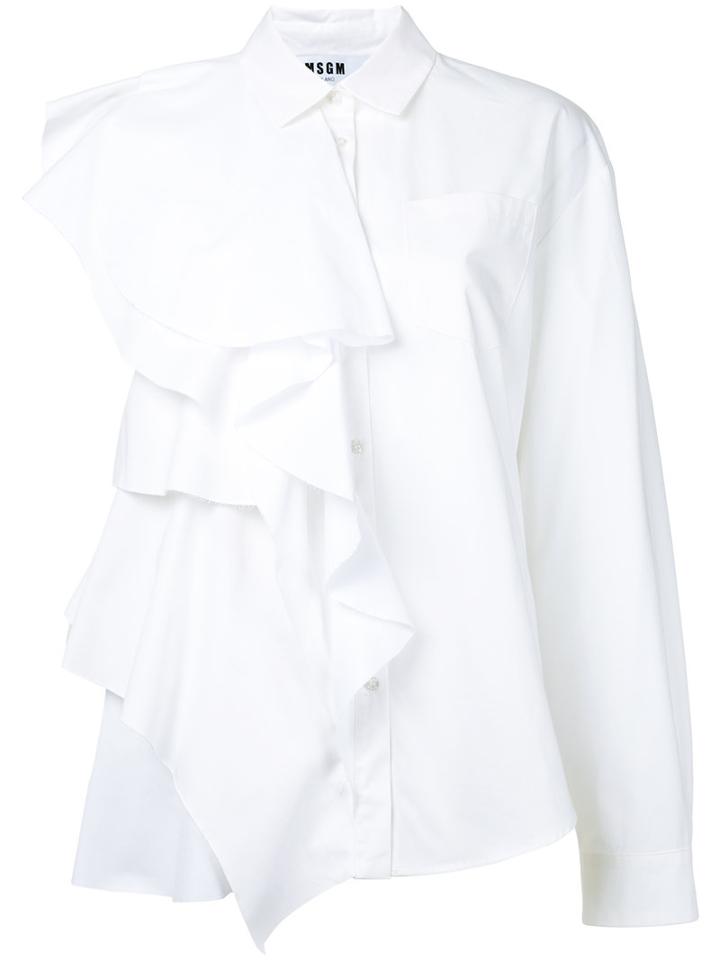 Msgm - Ruffled Asymmetric Shirt - Women - Cotton - 48, White, Cotton