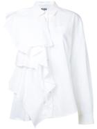 Msgm - Ruffled Asymmetric Shirt - Women - Cotton - 48, White, Cotton