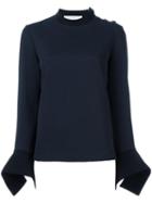 Victoria Victoria Beckham Flared Cuff Boxy Blouse, Women's, Size: Medium, Blue, Cotton/polyamide/polyester