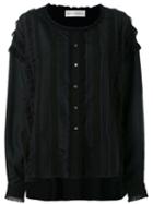Faith Connexion Lace Detail Collarless Shirt, Women's, Size: Xs, Black, Silk/cotton