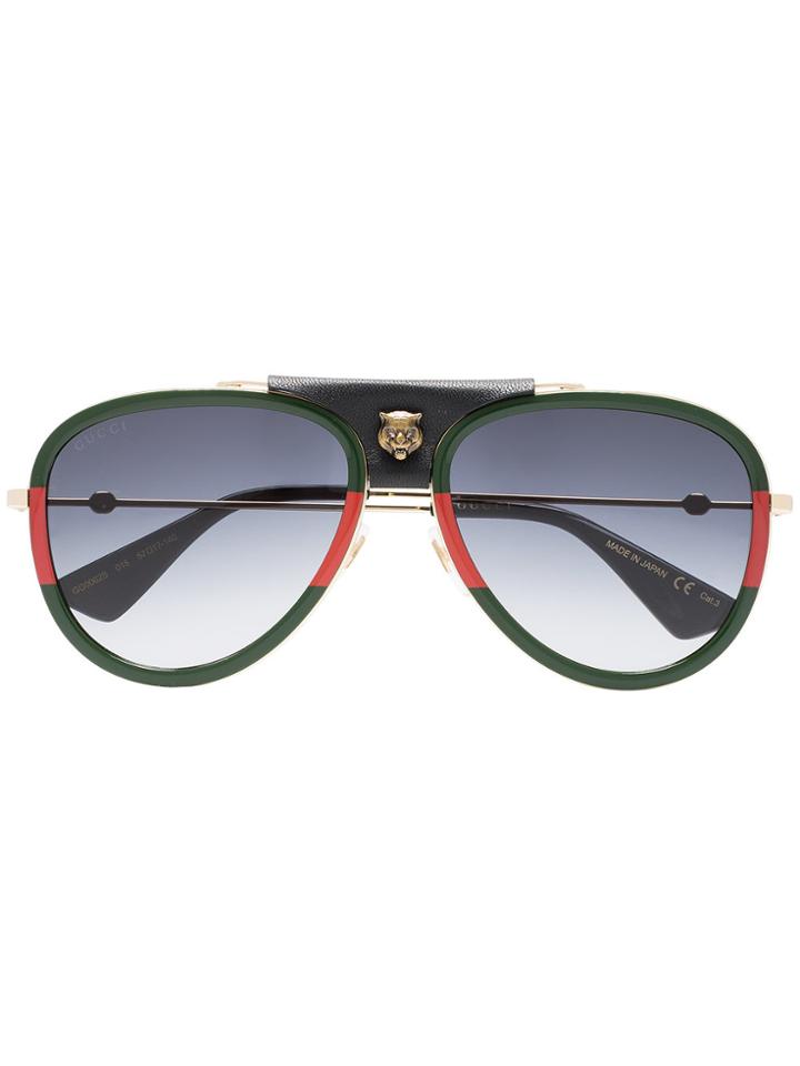 Gucci Eyewear Gg0062s Aviator Sunglasses With Leather - Multicolour