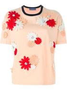 Emanuel Ungaro Flower Appliqué T-shirt, Women's, Size: 46, Yellow/orange, Cotton/crystal