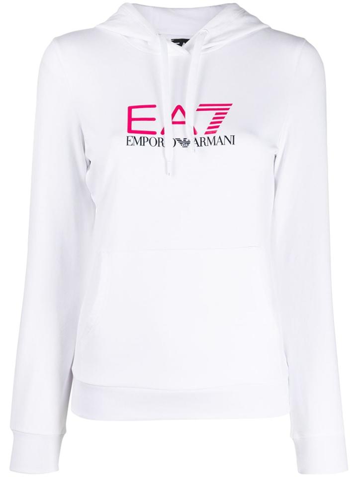Ea7 Emporio Armani Logo Printed Hoodie - White