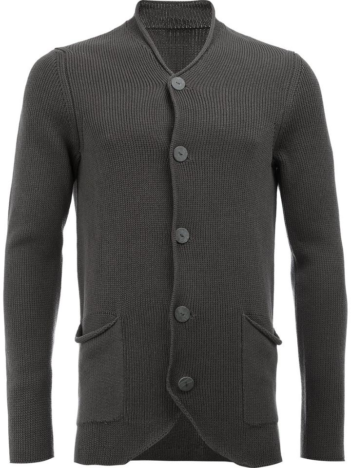 Label Under Construction Patch Pockets Cardigan, Men's, Size: 48, Grey, Silk