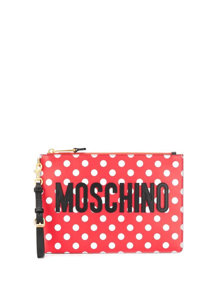 Moschino Spotted Print Logo Clutch Bag - Red