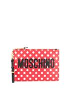 Moschino Spotted Print Logo Clutch Bag - Red
