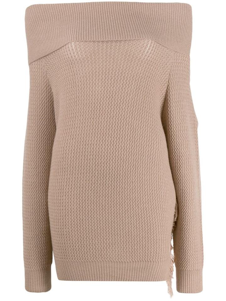 Stella Mccartney Off-shoulders Fringed Knitted Sweater - Neutrals