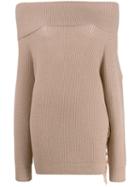 Stella Mccartney Off-shoulders Fringed Knitted Sweater - Neutrals