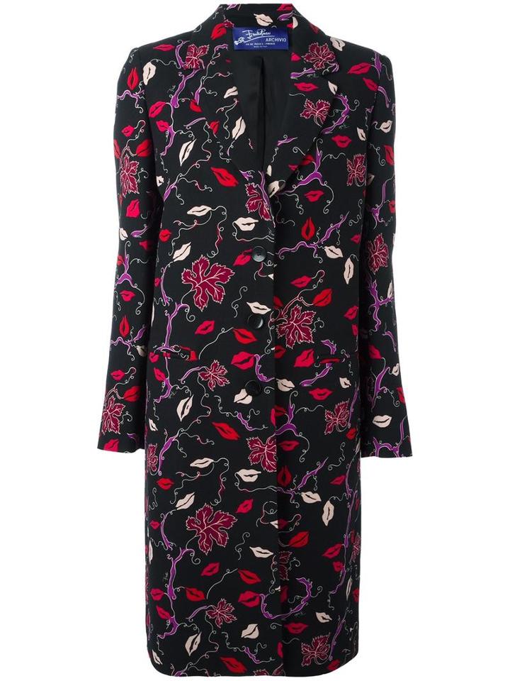 Emilio Pucci Printed Single Breasted Coat, Women's, Size: 38, Black, Wool/cupro/acetate/silk