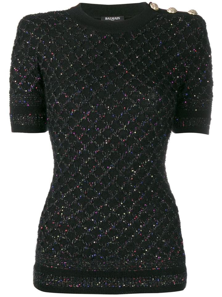Balmain Sequinned Short-sleeved Jumper - Black