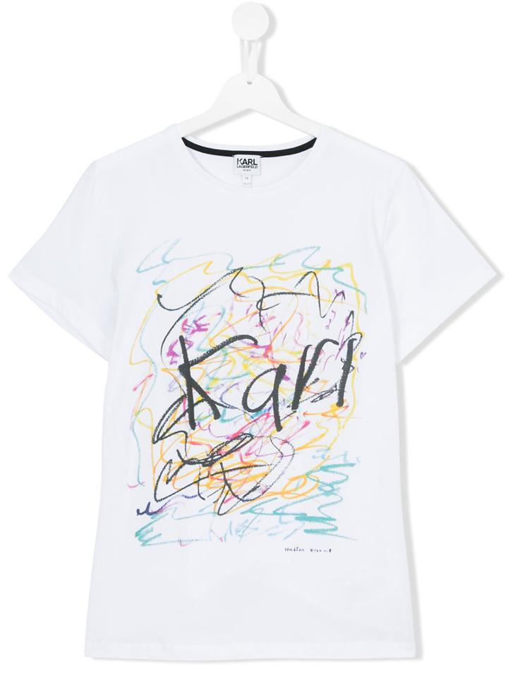 Karl Lagerfeld Kids - Scribble Print T-shirt - Kids - Cotton/spandex/elastane - 14 Yrs, White