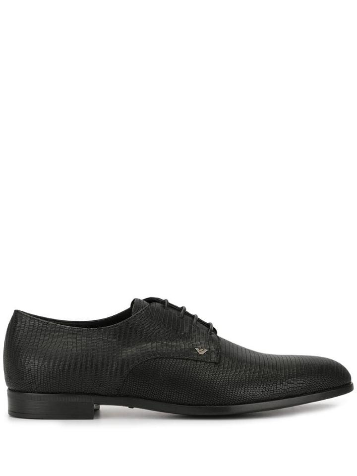 Emporio Armani Croc Effect Derby Shoes - Black