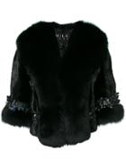 Cara Mila Serena Embellished Mink Jacket - Black