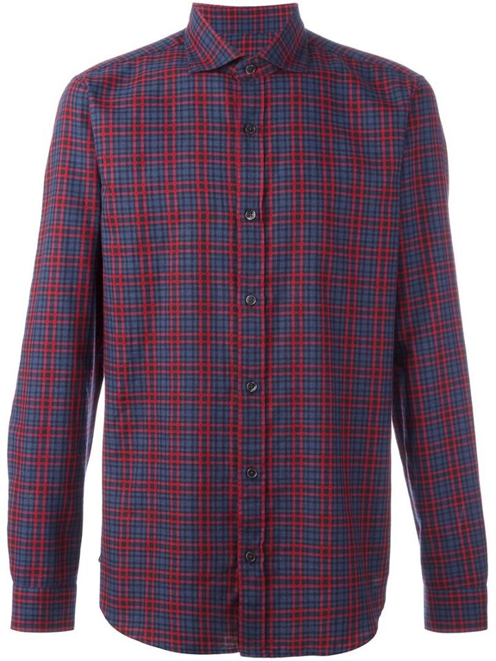 Z Zegna Checked Shirt, Men's, Size: 40, Blue, Cotton