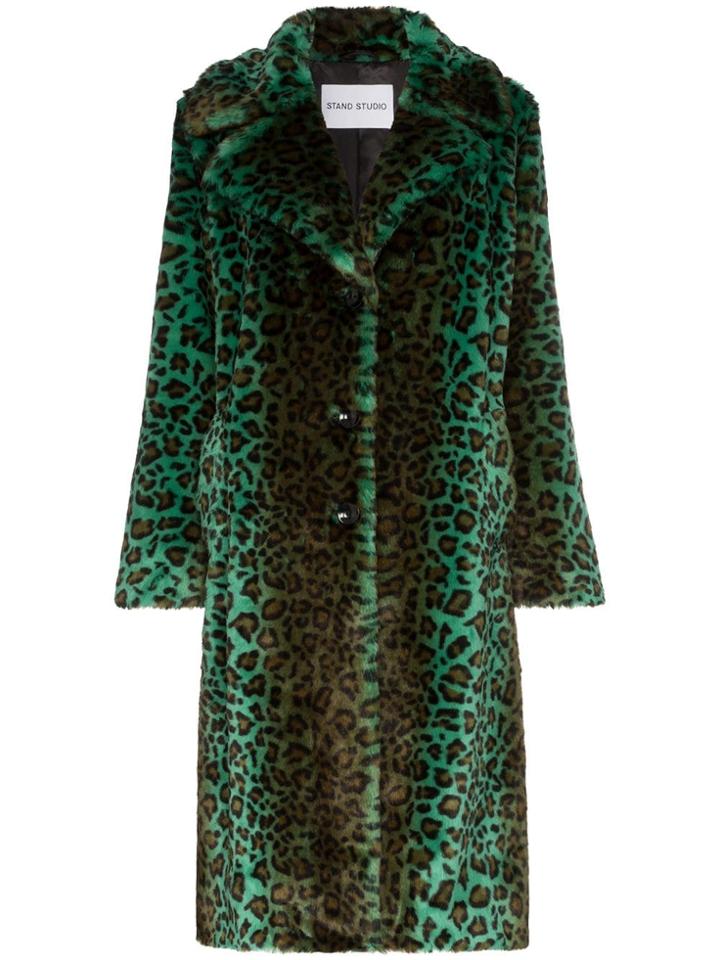 Stand Studio Fanny Leopard-print Faux Fur Coat - Green