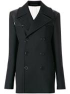 Alexander Mcqueen - Double Breasted Peacoat - Women - Silk/cotton/leather/wool - 50, Black, Silk/cotton/leather/wool