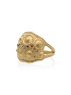 Orit Elhanati 18k Yellow Gold Shell Imprint Diamond Sapphire Ring -