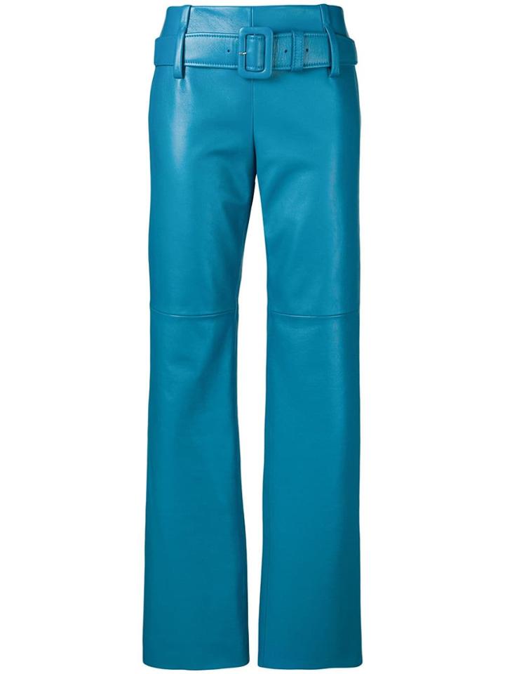 Prada Regular Fit Leather Trousers - Blue